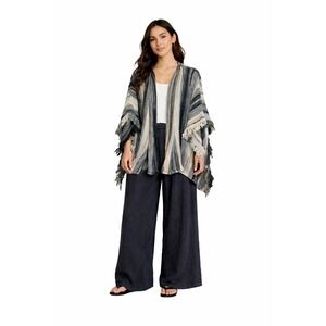 E.D. Made in Italy Striped Knit Poncho Fringe‎ Open Front Sweater Cape Wool OS